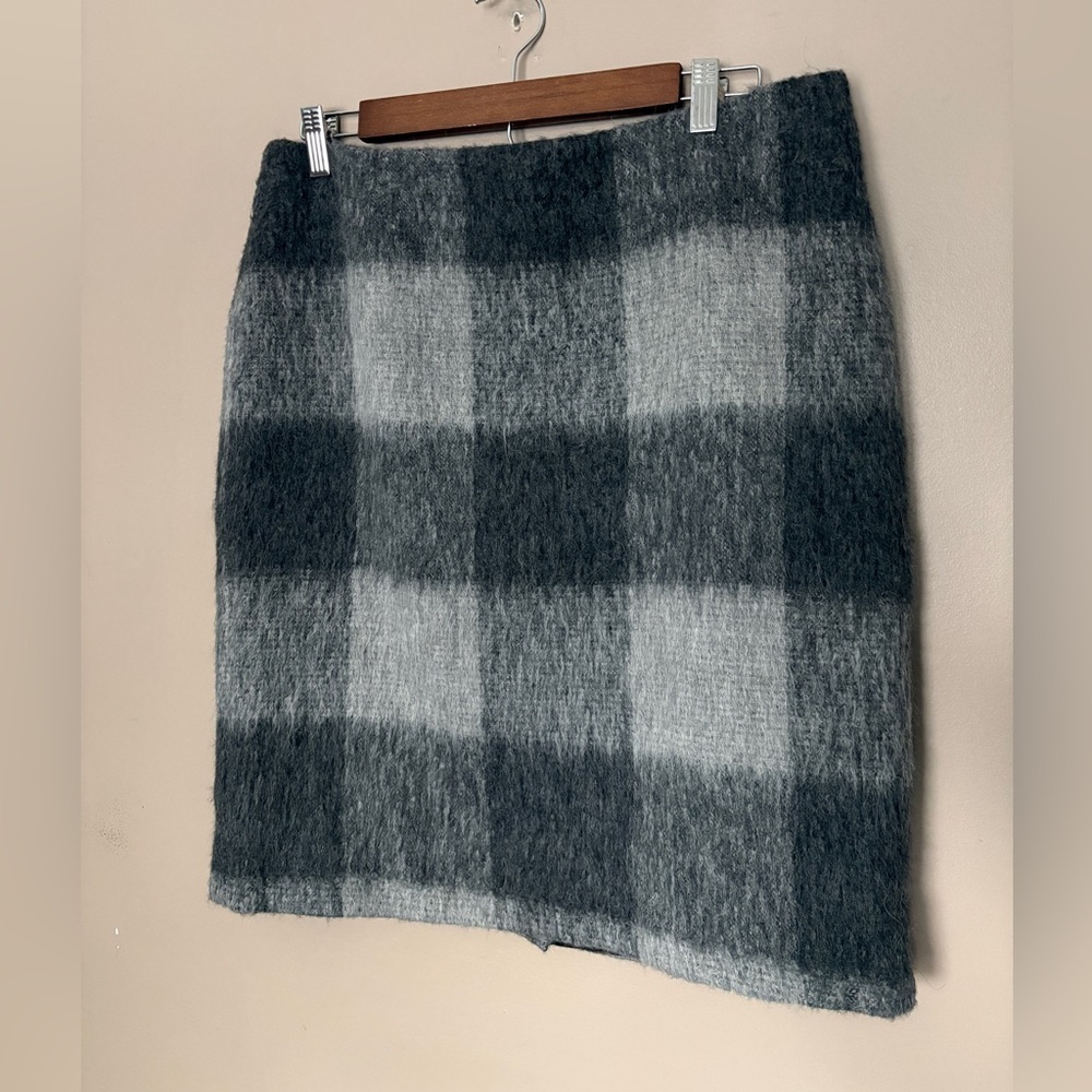 TALBOTS gray checkered pencil mini skirt wool alpaca winter office siren 12P EUC